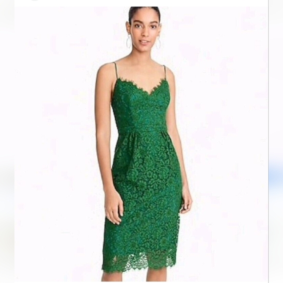 NWT J.Crew Spaghetti strap Lace Dress Forest Green Fall Party Wedding Size 4 - Picture 3 of 11